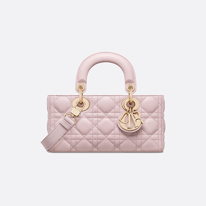 dior lady d-joy small pale pink lambskin cannage quilt horizontal multi strap hand shoulder crossbody bag